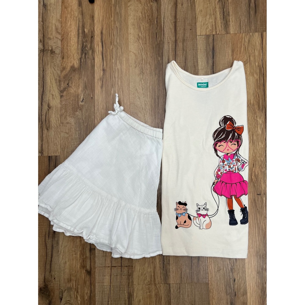 Girls Graphic Shirt & Ruffle Skirt Set | 60% Cotton 40% Poly & 100% Cotton